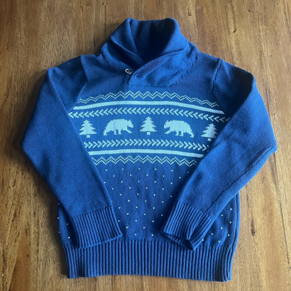 Children’s Place Navy Winter Sweater with Polar Bears and Trees Size S/P 5/6